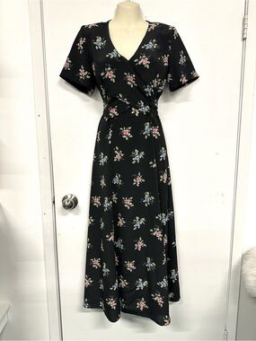 Vintage 90s Floral Tie-Back Maxi Dress Small Romantic Prairie Cottagecore